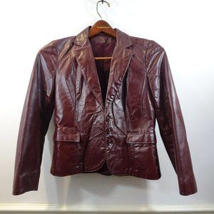 VINTAGE Leather Jacket Red Oxblood Blazer Dark 90s Y2K Size XS